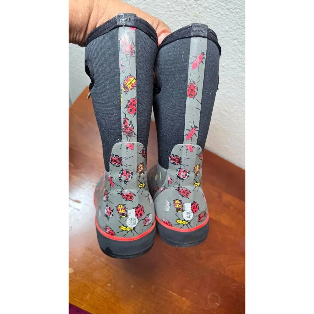 Bogs Youth Waterproof Pull-On Ladybug Print Rain Neoprene Rubber‎ Boots Size 3